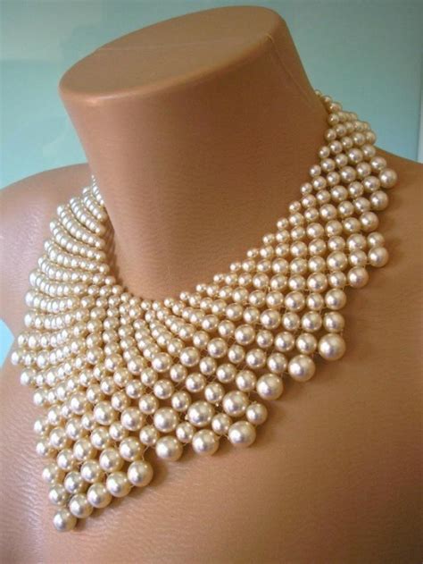 Pearl Statement Necklace The Great Gatsby Bridal Bib Art Deco Vintage Bridal Jewelry Pearl