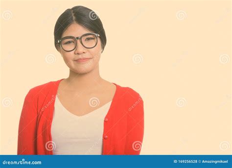 Studio Shot Of Young Asian Nerd Woman Stock Photo Image Of Glasses