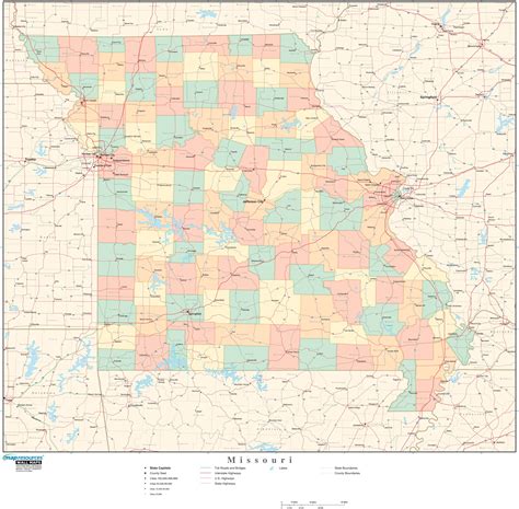 Missouri Wall Map With Counties By Map Resources Mapsales