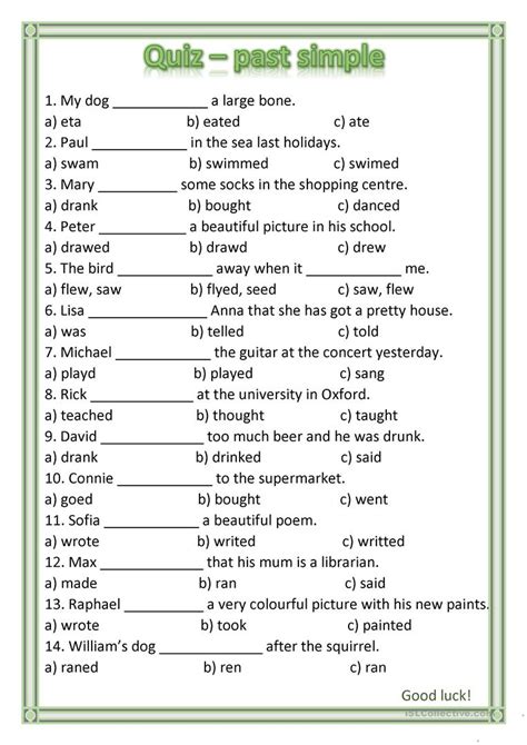 Quiz Past Simple Worksheet Free Esl Printable Worksheets Made By Teachers