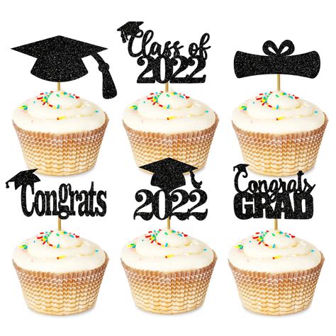 Buy Black 24pcs Graduation Cupcake Toppers 2023 Graduation Picks