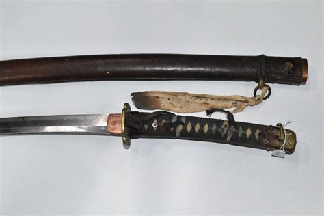 Wwii Japanese Samurai Sword With Leather Scabbard And Shagreen Handle