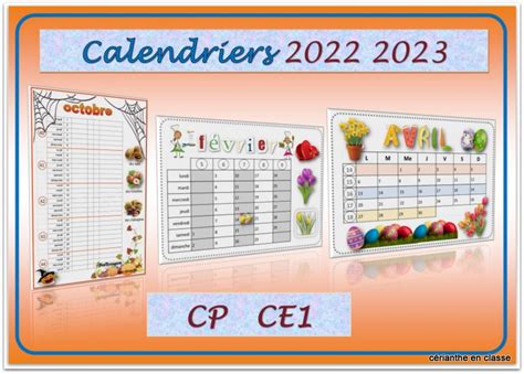 Calendriers 2022 2023 Cp Ce1 Cérianthe En Classe