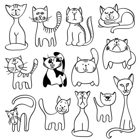 Home Pets Cute Cats In Doodle Vector Style By Microvector