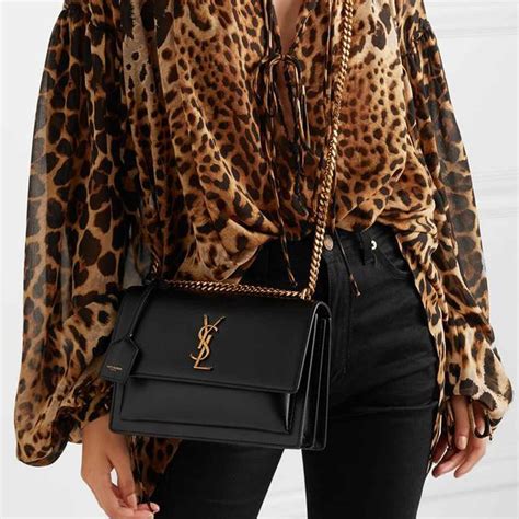 Ysl Saint Laurent Sunset Medium Bag Black And Gold Handbagholic