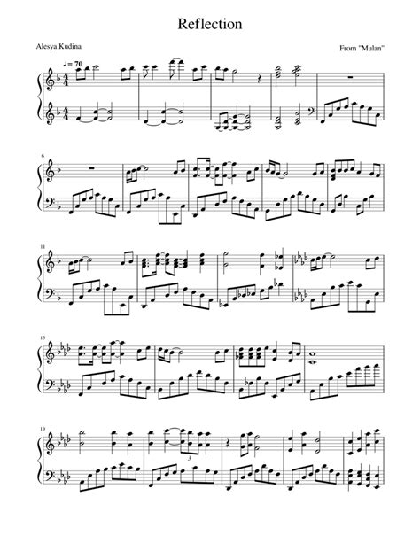 Reflection Sheet Music For Piano Solo