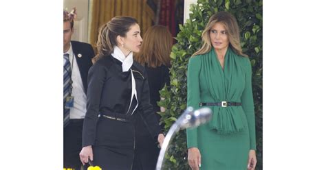 Melania Trumps Green Dress With Queen Rania Popsugar Fashion Photo 4