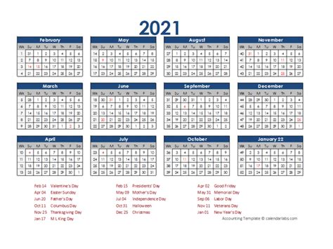 2021 Accounting Calendar 4 5 4 Free Printable Templates