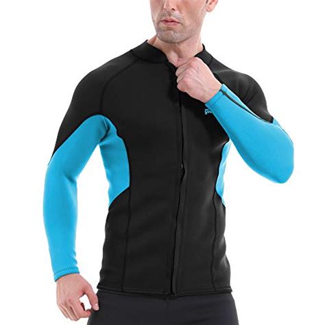 Mens Wetsuit Top 2mm Neoprene Jacket Long Sleeve Front Zip Wetsuit