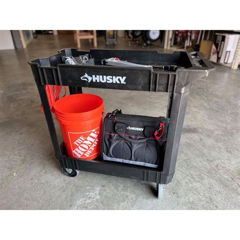 Husky Tier Plastic Wheeled Service Cart In Black With