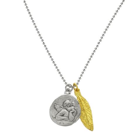 Bu Protection Necklace With Angel And Feather Charms Sterling And 14k