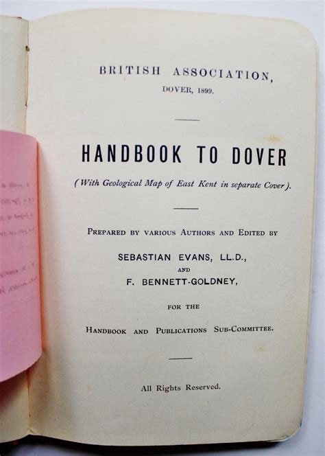 British Association Handbook To Dover By Evans Sebastian And Bennett