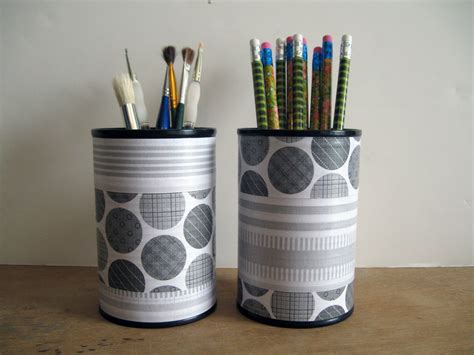 2 1/2 tall x 1.75 diameter burn time: Upcycled Repurposed Tin Can Desk Accessories Set Pencil Brush