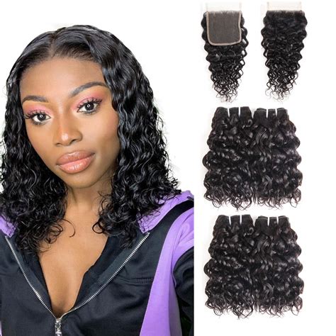8a Water Wave Wet And Wavy Human Hair Bundles With Closure