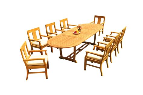 Grade A Teak Dining Set 8 Seater 9 Pc 118 Mas Oval Trestle Leg Table