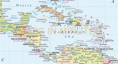 Central America And Caribbean Basic Political Map 10m Scale In