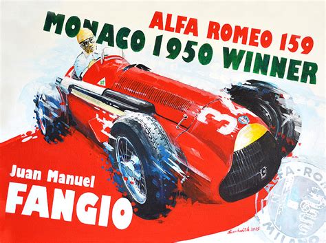 Fangio fuhr beim großen preis von monaco 1957 einen ungefährdeten und dominanten sieg ein. Juan Manuel Fangio Alfa Romeo 159 Monaco Winner Painting ...