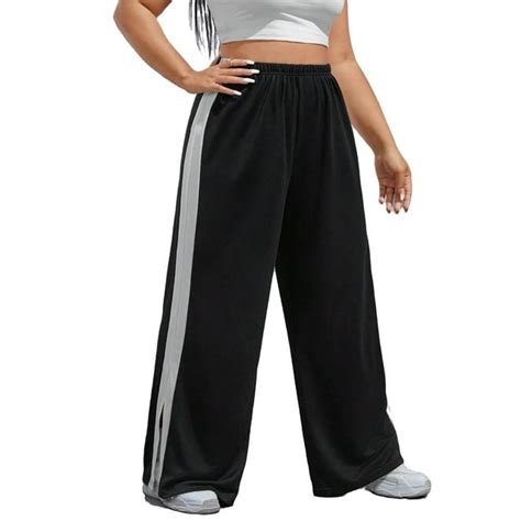 Colorblock Wide Leg Black Plus Size Sweatpants Womens