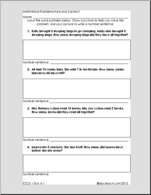 Our grade 1 word problem worksheets relate first grade math concepts to the real world. Addition and Subtraction Word Problems - Grade 1 Math Practice - Common Core | abcteach