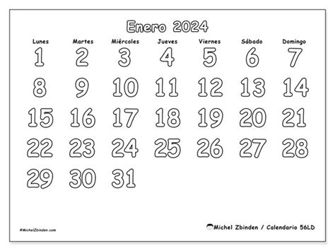 Calendario Enero 2024 56ld Michel Zbinden Bo