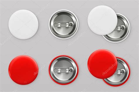 Blank White And Red Badges Pin Button 3d Vector Realistic Mockup