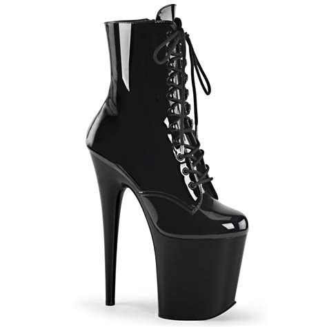 Pleaser Flamingo 1020 8 Stiletto Heel Lace Up Platform Ankle Boot Black Patentblack Play And