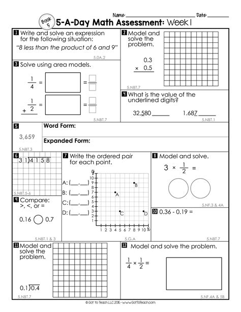 5th Grade Math Assessment Printable Free Printable Worksheet
