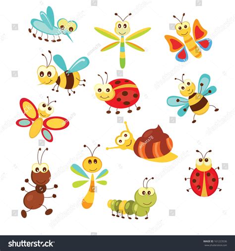 Set Of Funny Cartoon Insects Isolated Over White Stock Vector 161223536