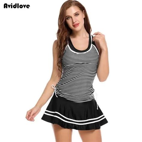 Swimwear Padded Striped Tankini Skirted Bottom 2 Piece Swimsuit Women In Body Suits From Sports