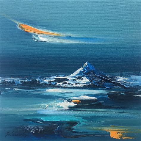 Blue Mountain 25 X 25 Cm Abstract Landscape Oil Painting In Blue