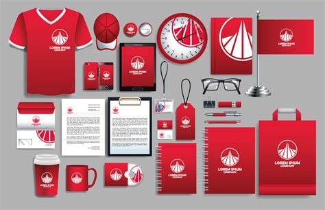 Set Of Red White Logo Elements With Stationery Templates 1235724