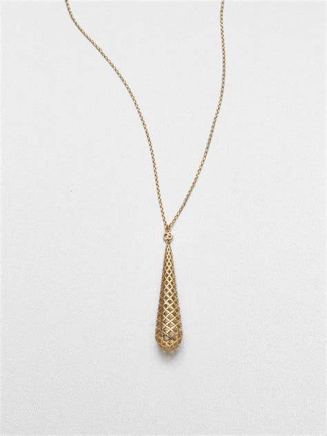 Gucci Diamantissima 18k Yellow Gold Teardrop Pendant Necklace In