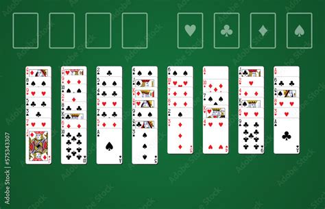 Freecell Solitaire Card Game On Green Background With Standard Playing