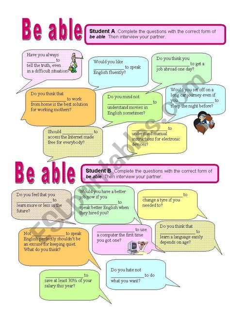 Be Able Grammar And Speaking In Pairs Esl Worksheet By Roclam