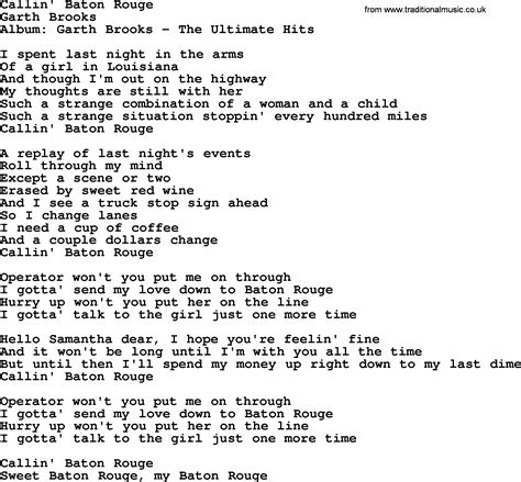 Callin' Baton Rouge, by Garth Brooks - lyrics