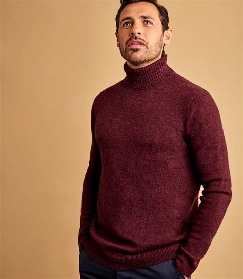 Berry Marl Pure Lambswool Mens Lambswool Polo Neck Jumper