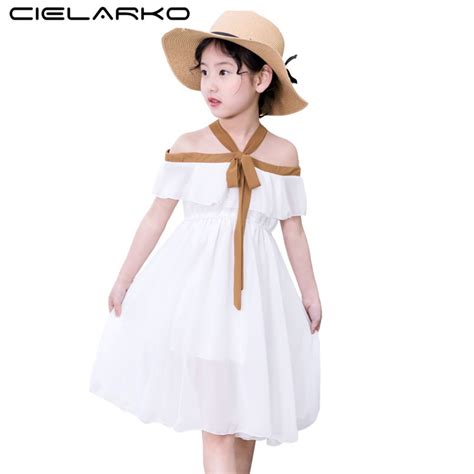 Cielarko Girls Chiffon Dress Summer Casual Kids White Dresses 2018