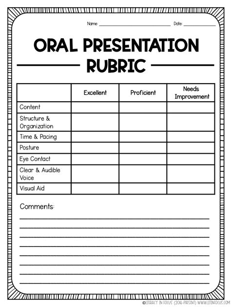 Elementary Free Printable Oral Presentation Rubric