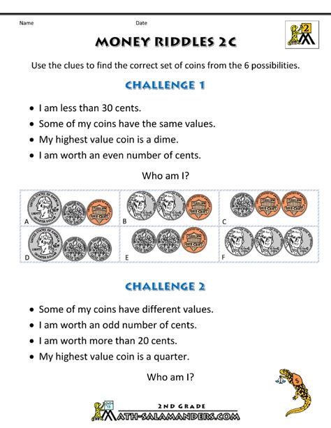 Riddles about money are a great way to keep your brain sharp and to help teach math and logic skills to kids. Money Math Worksheets - Money Riddles