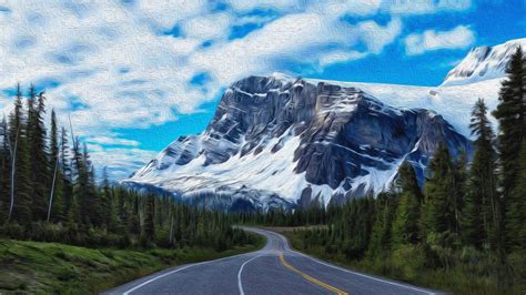 Mountain Road Oil On Canvas By Manufan63