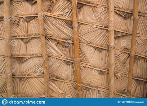 Close Up Of Palm Leaf Roof Background Texture Free Space For Design