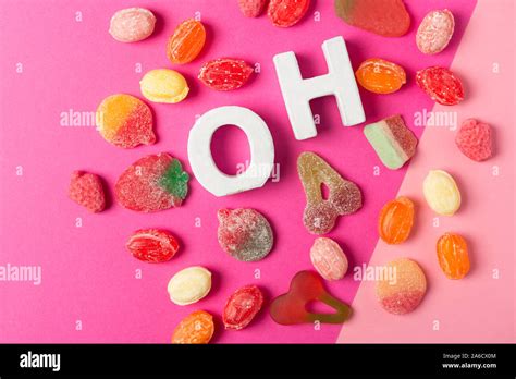 Colourful hard candy compositions with copy space stock photo