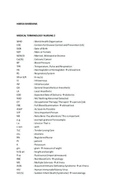 Medical Abbreviations Worksheets