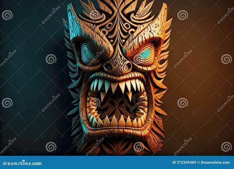 Awesome Angry Wooden Tiki Mask With Teeth Stock Illustration Illustration Of Carving