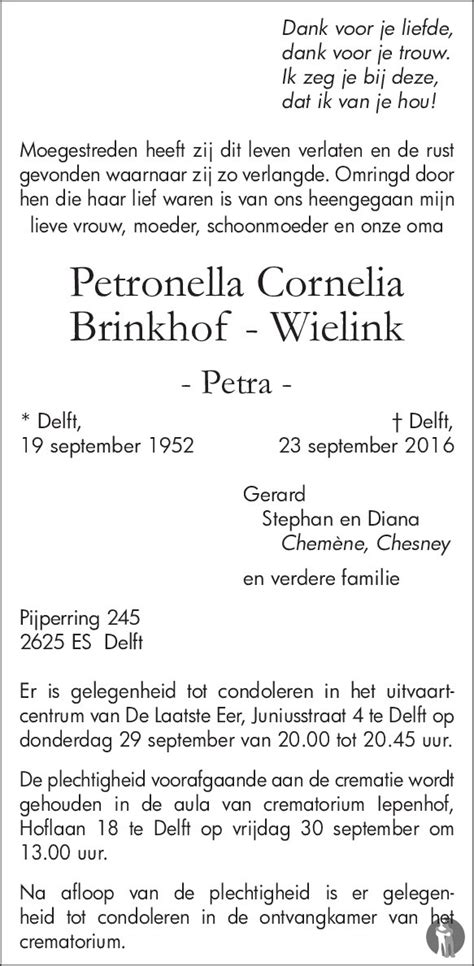 Petronella Cornelia Petra Brinkhof Wielink 23 09 2016
