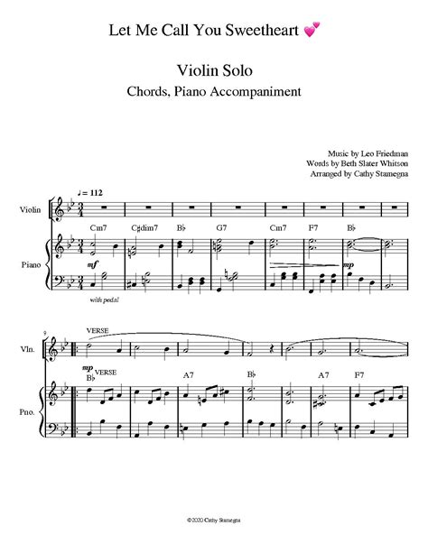 Let Me Call You Sweetheart String Solo Chords Piano Accompaniment For Violin Viola