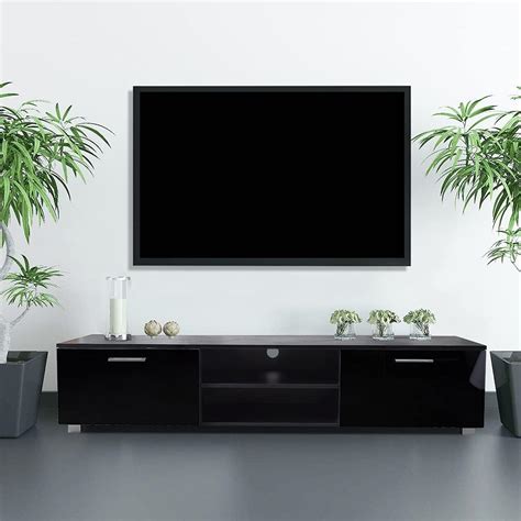 Buy Valentin Black Tv Stand For 70 Inch Tv Entertainment Center With 2