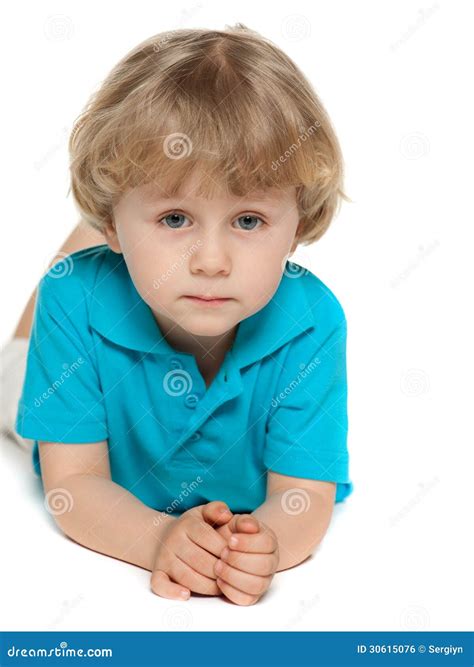 Thoughtful Preschool Boy On The White Background Stock Photo Image Of