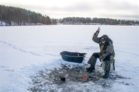 Fishing On A Frozen Lake In Winter Editorial Image Image Of Nature