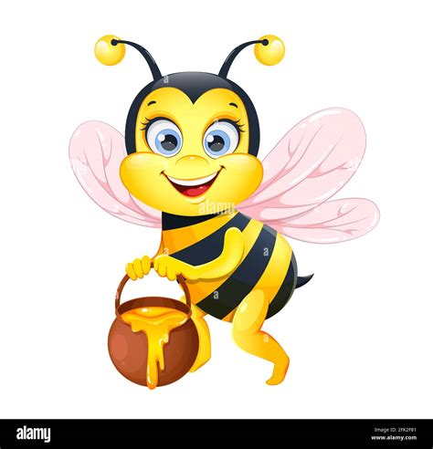 Cute Cartoon Bee Funny Honeybee Cartoon Character Stock Vector Illustration On White